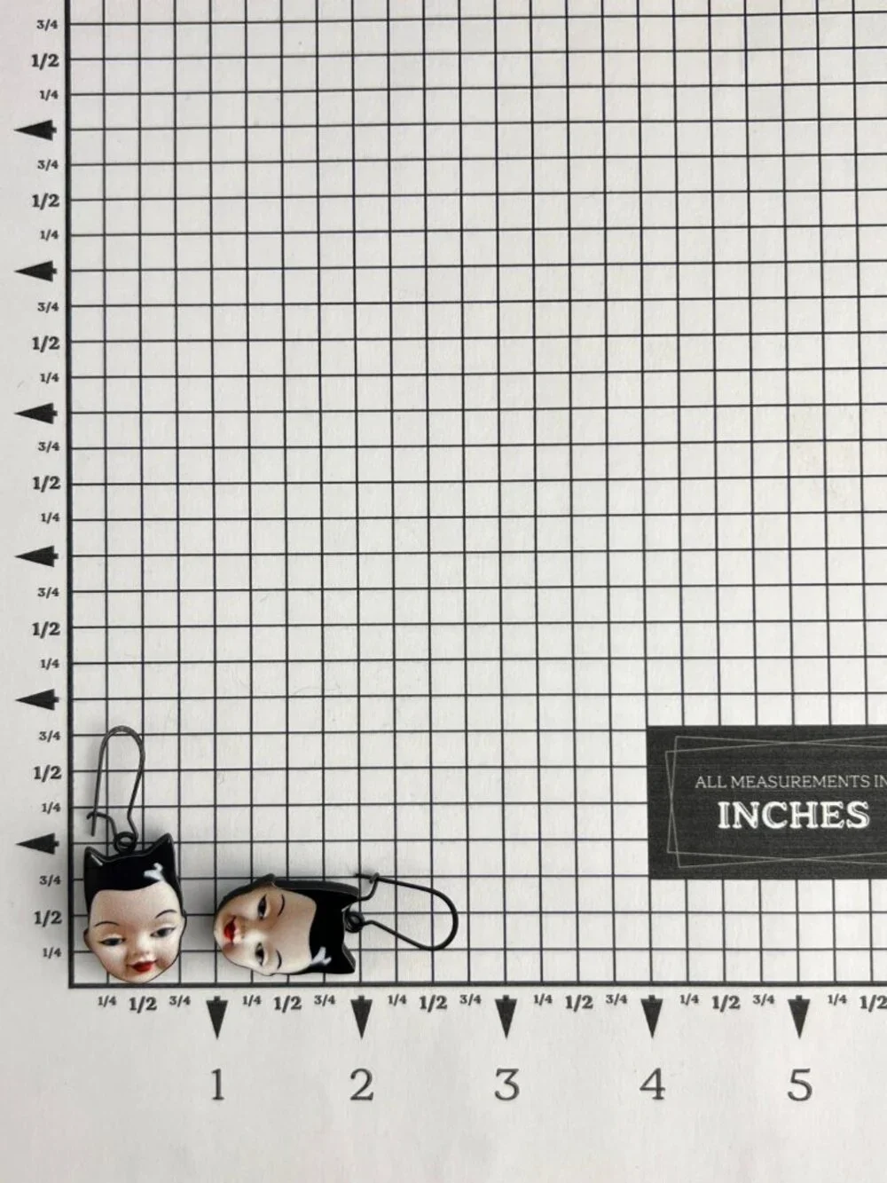 Vintage Style Earrings Doll Face with Black Cat Ears – Black Kidney Ear Wires
